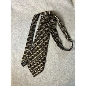 Bergamo New York Silk Tie Mens Gold Black Geometric Pattern Handmade Necktie